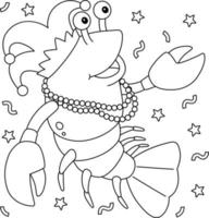 Mardi Gras Jester Crawfish Coloring Page for Kids vector