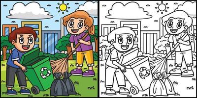 niños del día de la tierra limpiando la ilustración de la basura vector