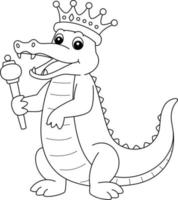 Mardi Gras Crown King Crocodile Isolated Coloring vector