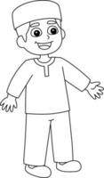 Ramadan Happy Muslim Boy Isolated Coloring Page vector