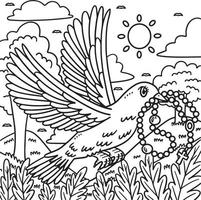 Christian Dove with Rosary Coloring Page for Kids vector