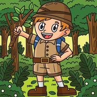 Earth Day Boy in Forest Colored Cartoon vector