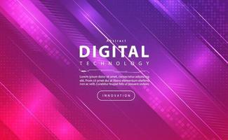 Digital technology banner pink purple background concept with technology light effect, abstract tech, innovation future data, internet network, Ai big data, lines dots connection, illustration vector