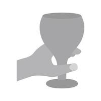 sosteniendo copa de vino icono plano en escala de grises vector