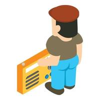 Radio listener icon, isometric style vector