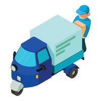 Delivery tricycle icon, isometric style vector