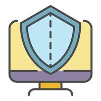 Secured computer icon color outline vector