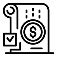 Dollar coin and tick mark icon, outline style vector