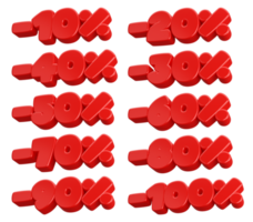 10 to 100 percent set 3d render discount png