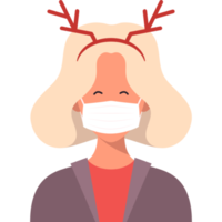 online christmas concept. Cute person character with medical mask png