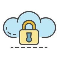 Data cloud lock icon color outline vector