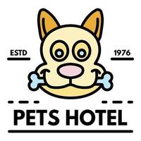 perro feliz en el logotipo del hotel de mascotas, estilo de esquema vector