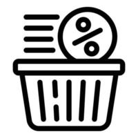 Percent shop basket icon, outline style vector