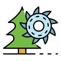 Cutting fir tree icon color outline vector