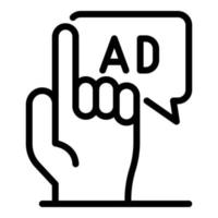 Hand and ad bubble icon, outline style vector