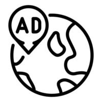 Ad mark on the globe map icon, outline style vector