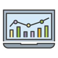 Laptop finance chart icon color outline vector