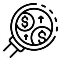 Money coins under magnifier icon, outline style vector