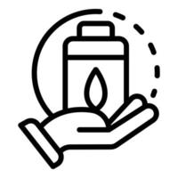 Hand with eco battery icon, outline style vector