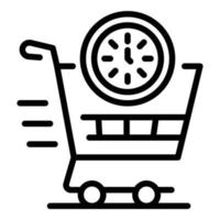 Shopping cart and clock icon, outline style vector
