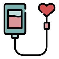 Blood bag and heart icon color outline vector