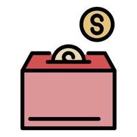 Coins and charity box icon color outline vector