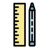 Ruler and pencil icon color outline vector