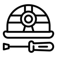 Communications engineer helmet screwdriver icon, outline style vector