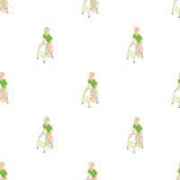 Old man with walking frame pattern seamless vector