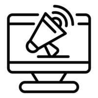 Megaphone on screen icon, outline style vector