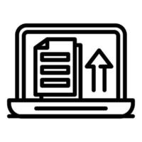 Laptop upload documents icon, outline style vector