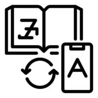 icono de traductor de smartphone de libro, estilo de esquema vector