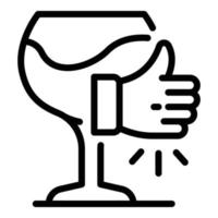 pulgar arriba e icono de copa de vino, estilo de contorno vector