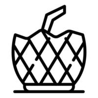 Pineapple with a straw icon, outline style vector