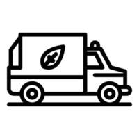 Garbage truck with a leaf icon, outline style vector