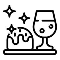 Glass with drink and cake icon, outline style vector