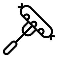 Sausage on fork icon, outline style vector