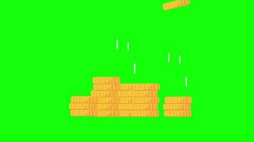 pile of gold coins falling from the sky Dollar saving concept. 2d motion on green screen video