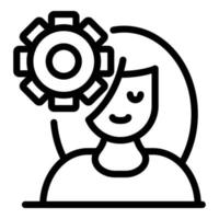 Woman and gear icon, outline style vector