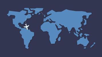 Airplane route. The plane hovered on the dotted line. travel around the world video