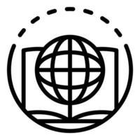 Globe and book icon, outline style vector