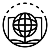 Globe and book icon, outline style vector