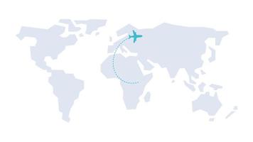 Airplane route. The plane hovered on the dotted line. travel around the world video
