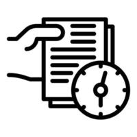 Documents and clock icon, outline style vector