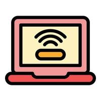 Wifi laptop request icon color outline vector