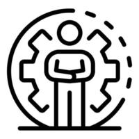 Man and huge gear wheel icon, outline style vector