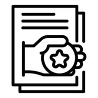 Document hand with a star icon, outline style vector