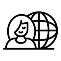 Girl and globe icon, outline style vector