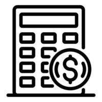 Calculator and dollar coin icon, outline style vector