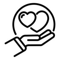 Hand and hearts icon, outline style vector